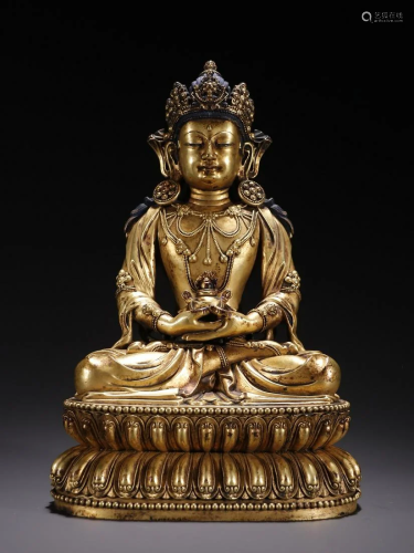 A Fine Gilt-bronze Figure of Guanyin