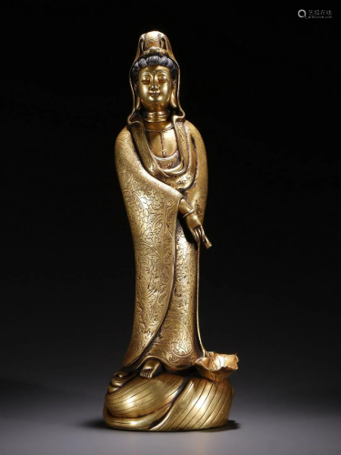 A Fine Gilt-bronze Figure of Guanyin