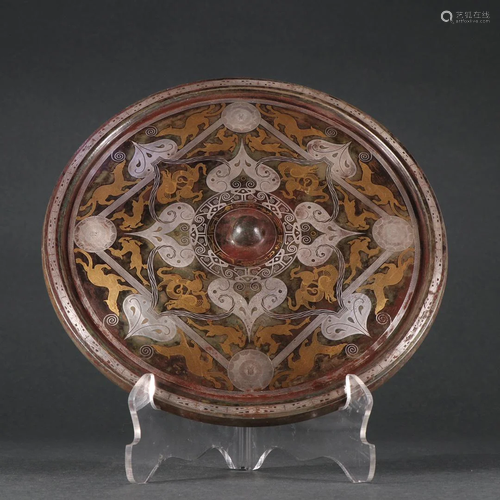 A Top Bronze Inlaid Gold and Silver Mirror