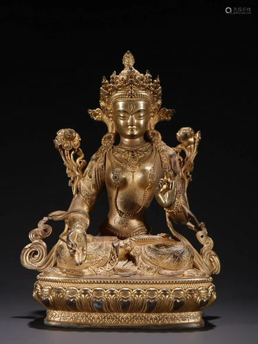 A Fine Gilt-bronze Figure of Guanyin