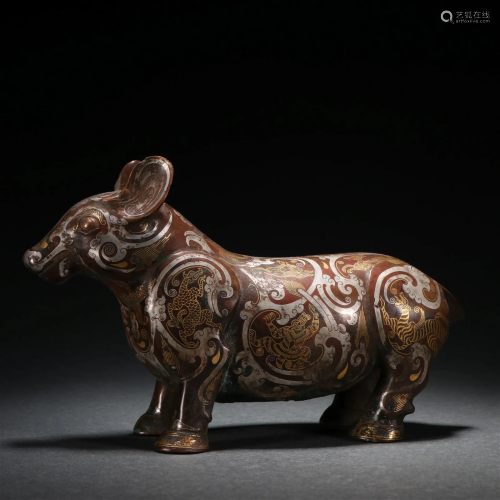 A Fine Bronze Inlaid Gold and Silver Ox Ornament