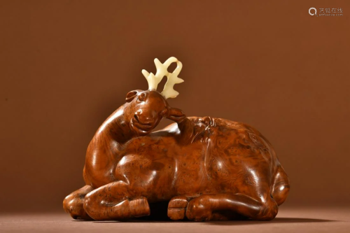 A Rare Huangyang Wood Carved Deer Ornament