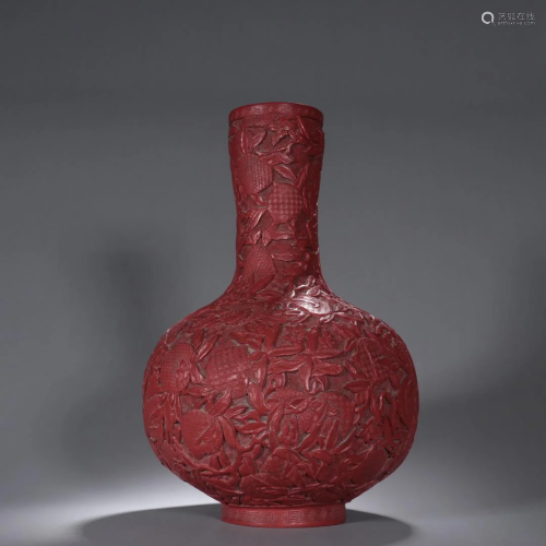 A Fine Red lacquer 'Shou Tao' Vase