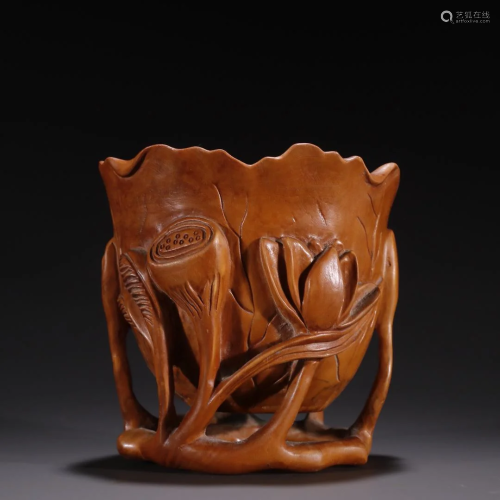 A Rare Huangyang Wood Carved Lotus Cup