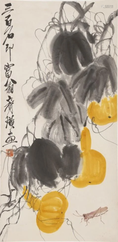 A MELONS AND FRUITS PAINTING BY QI BAISHI.