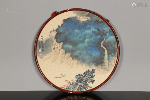 A SILK FRAME OF LANDSCAPE PAINTING.
