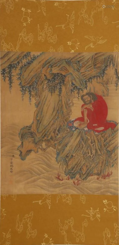 A DHARMA PATRIARCH PAINTING BY DING YUNPENG.