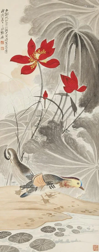 A FLOWERS AND BIRDS PAINTING BY ZHANG DAQIAN.