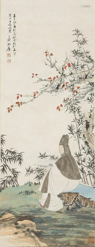 A DIGNITARY PAINTING ON PAPER BY ZHANG DAQIAN.