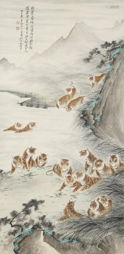 A TIGERS PAINTING BY ZHANG DAQIAN&ZHANG SHANZI.