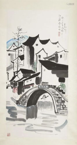 A SCENERY PAINTING ON PAPER BY WU GUANZHONG.