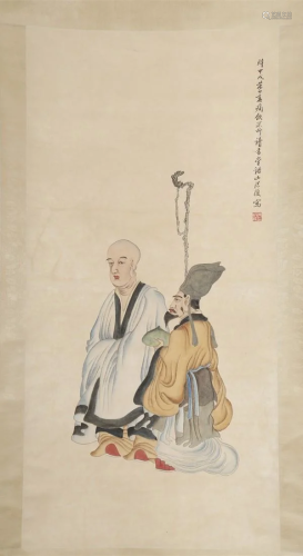 A FIGURE PAINTING ON PAPER BY CHEN HONGSHOU.