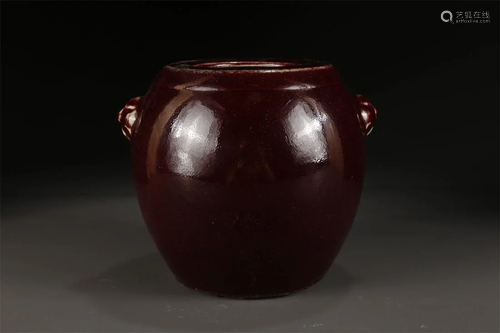 A RED GLAZED PORCELAIN JAR, LANG KILN.