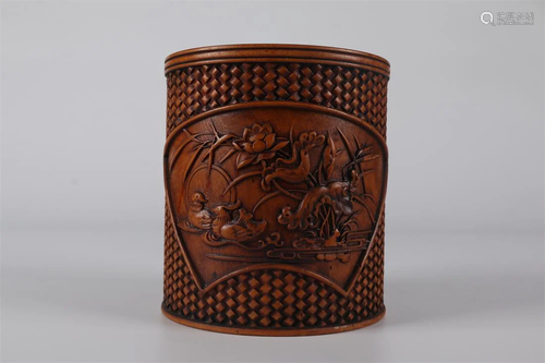 A BOXWOOD BRUSH POT.