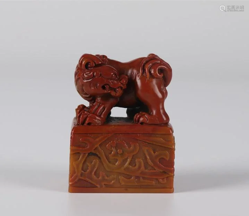 A SHOUSHAN STONE DRAGON-KNOB SEAL.