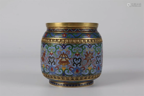 A GILT CLOISONNE DISPLAY JAR.