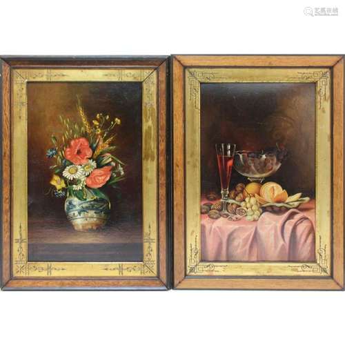 2 Victorian Floral Still Life Oils On Board.