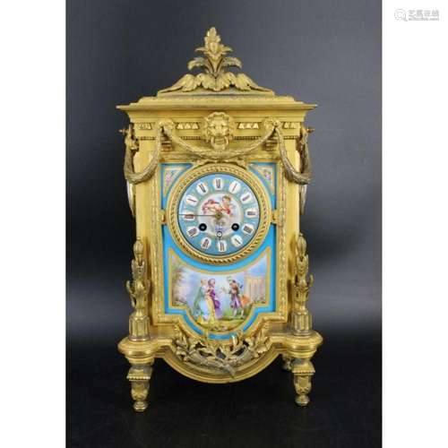 Large & Impressive Gilt Bronze Clock With Sevres.