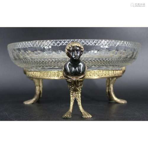 Antique Bronze Mounted Cut Glass Centerpiece.