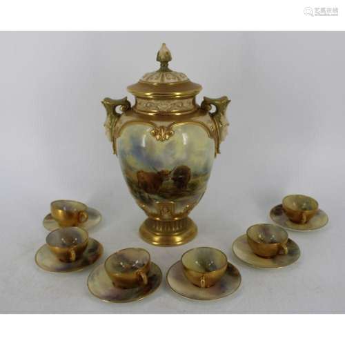 Royal Worcester Porcelain Urn With Cups & Saucers