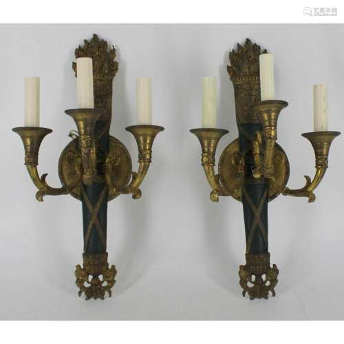 A Gilt & Patinated Pair Of Bronze Flame Form