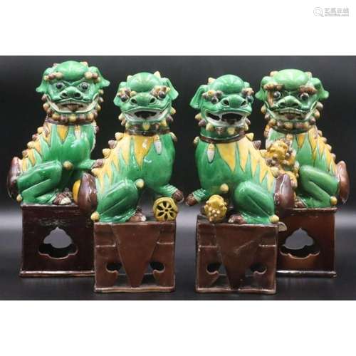 (4) Chinese Sancai Style Foo Dogs on Pedestals.