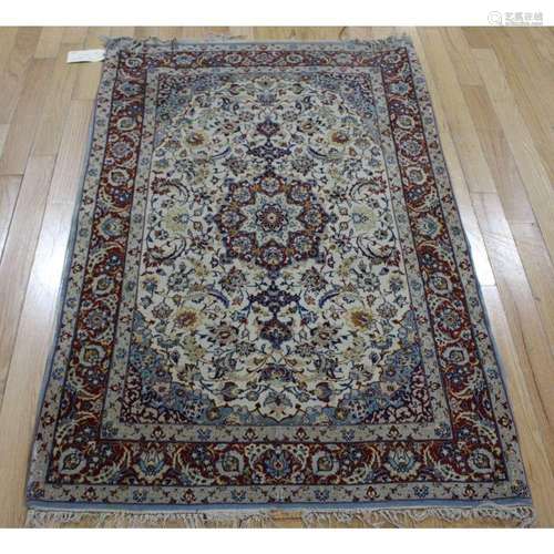 Vintage And Finely Hand Woven Silk Carpet.