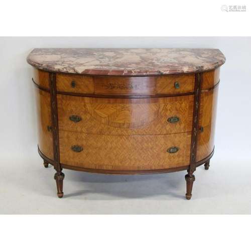 Antique Satinwood Demilune Marbletop Commode.