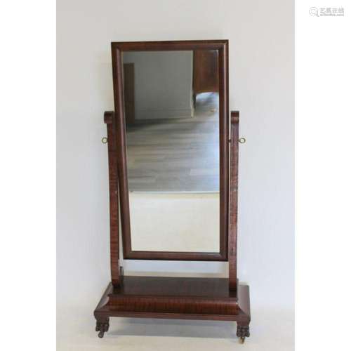 American Empire Mahogany Cheval Mirror.