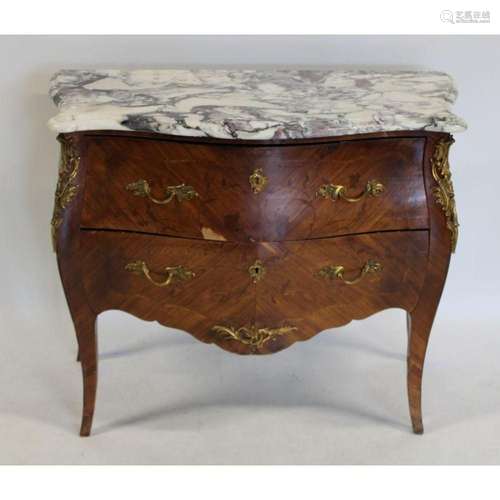 Louis XV Style Inlaid & Marbletop Commode.