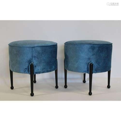 A Pair of Upholstered Stools with Ebonised Legs.