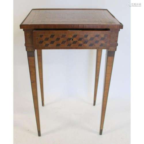 Antique Parquetry Inlaid One Drawer Desk