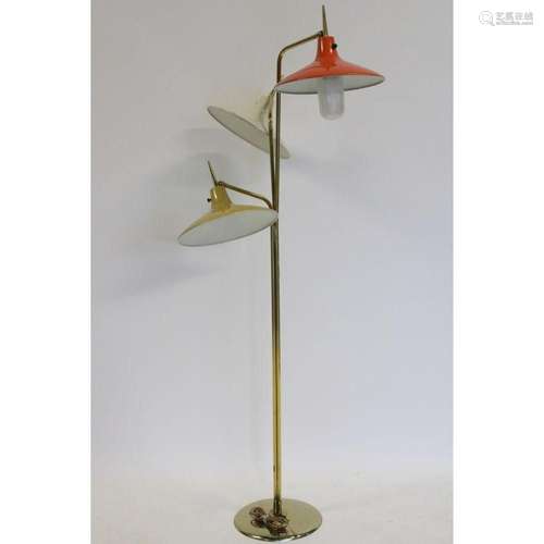 Midcentury Brass Standing Lamp With 3 Enameled