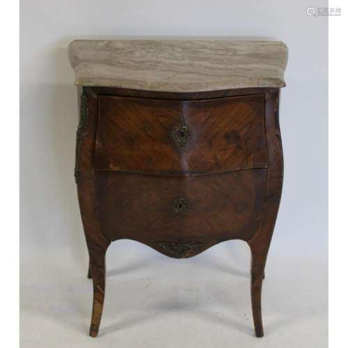 Antique Two Drawer Marbletop Inlaid Commode.