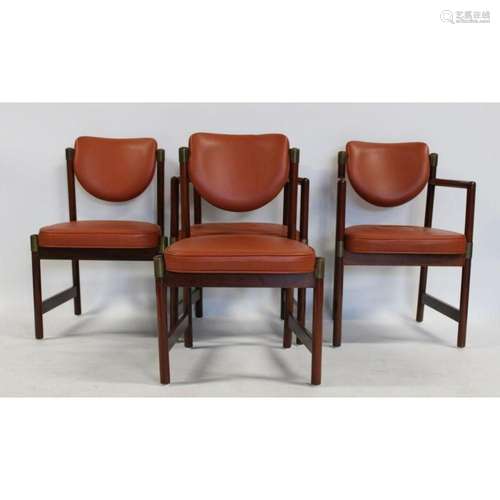 4 Midcentury Chairs With Brass Trim.