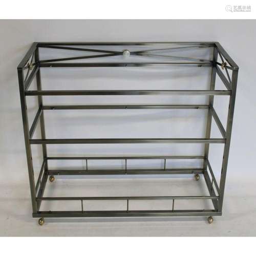 Vintage Brass & Steel Serving Cart.