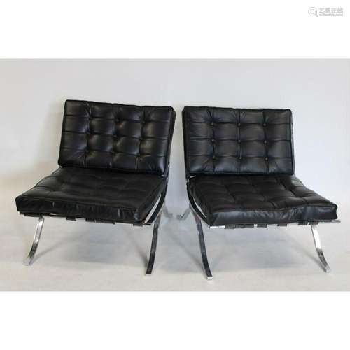 A Midcentury Pair Of Barcelona Style Chairs.