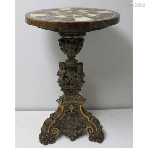 Antique Baroque Carved Italian Marbletop Stand.