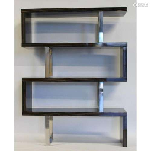 Midcentury Style Chrome & Exotic Wood Etagere.