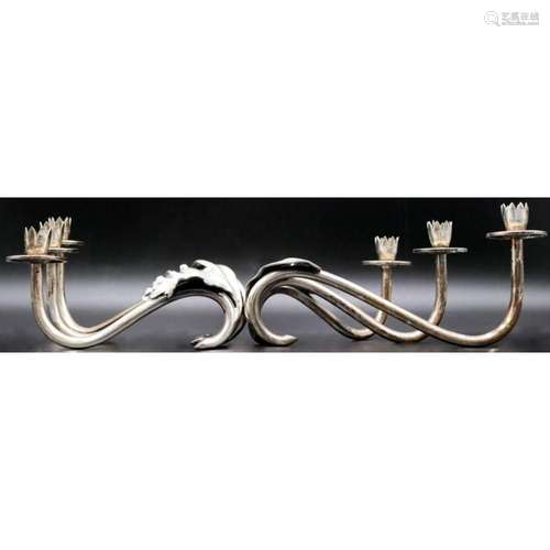 SILVER. Pair of Italian .800 Silver Candelabras.