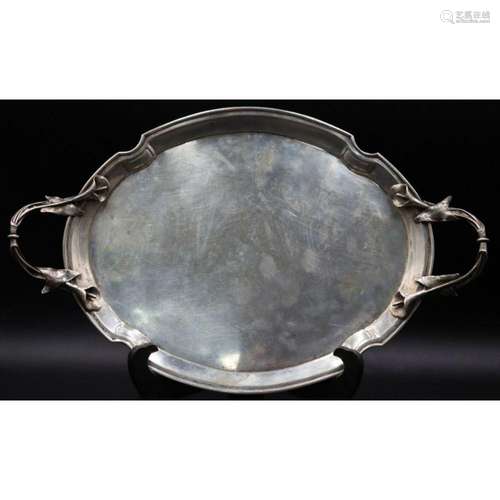 SILVER. German .800 Silver Tray with Floral