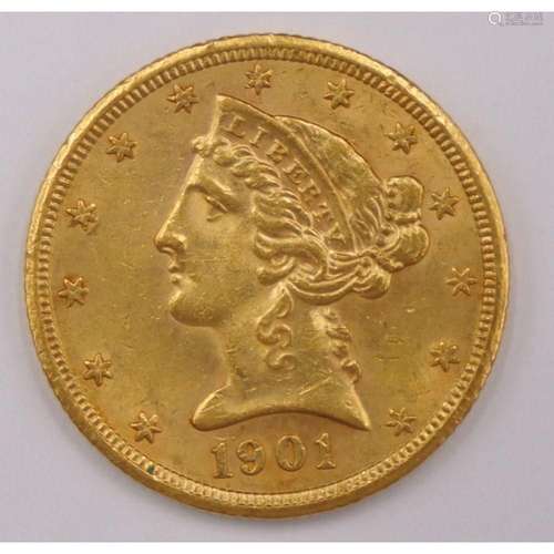 NUMISMATICS. 1901 S $5 Liberty Half Eagle Gold