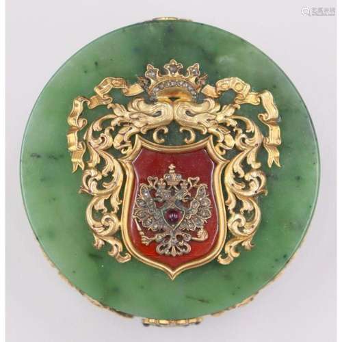 SILVER. Faberge STYLE Spinach Jade, Gilt Silver,