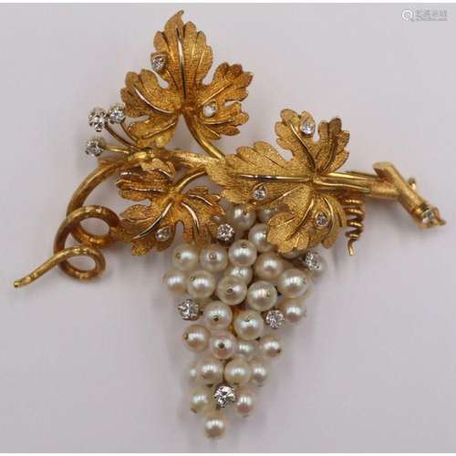 JEWELRY. Continental 18kt Gold, Pearl, and Diamond