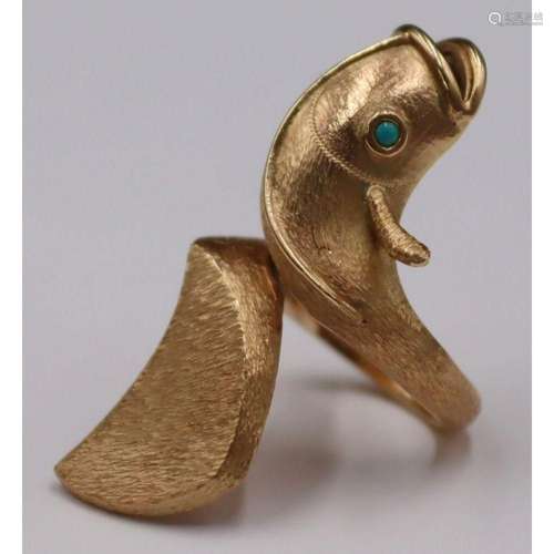 JEWELRY. 14kt Gold Bypass Form Fish Ring.