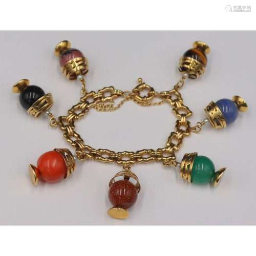 JEWELRY. 14kt Gold and Polished Stone Bracelet.