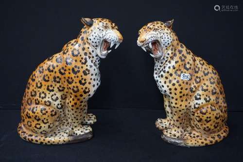2 Grands léopards en céramique italienne - Polychrome - 1 av...
