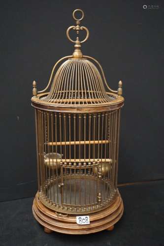 Belle cage à oiseaux en bois et cuivre - H : 70 cm