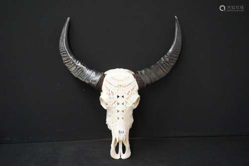 Crâne de buffle  - Richement décoré - H : 77 cm  -  Western ...