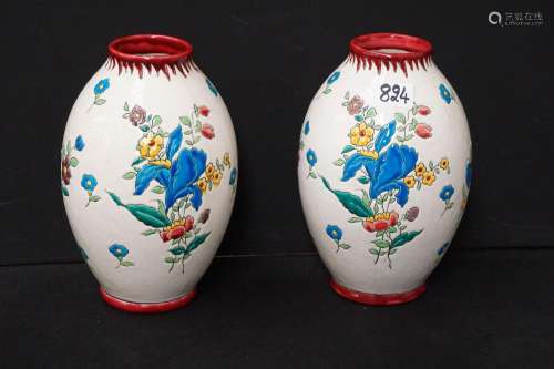 2 vases Art Déco - KERAMIS - Décoration florale - "D.27...